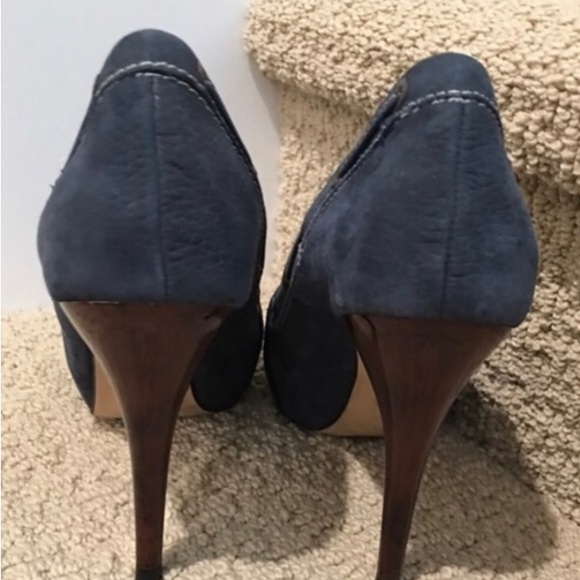 Zara Blue Suede Peep Toe Heels size 7 - Picture 9 of 12